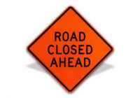 Orange Road Closed Ahead sign by SafetySign.com