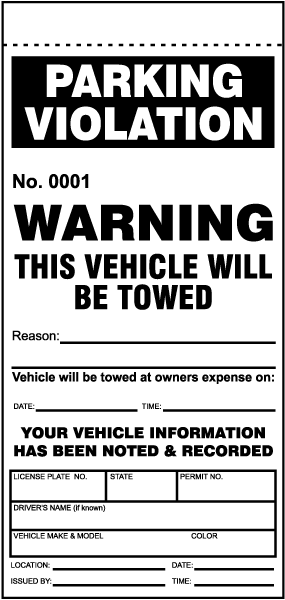 Will Be Towed Violation Ticket by literacybasics.ca - Y6010