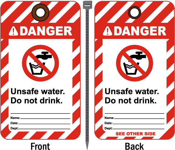 Danger Unsafe water Do not drink Tag