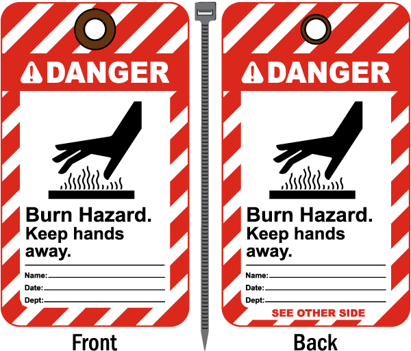Danger Burn Hazard Keep hands away Tag