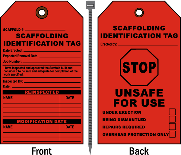 Scaffolding Identification Tag / Stop Unsafe For Use.. tags