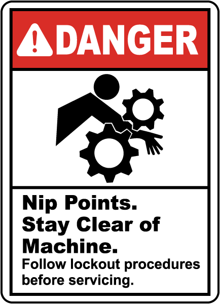 Danger Nip Points. Stay Clear of Machine., E2202