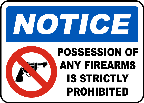 Notice Possession Of Any Firearms Is Strictly Prohibited Sign