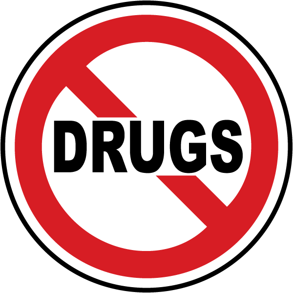 No Drugs Label with Prohibition symbol 