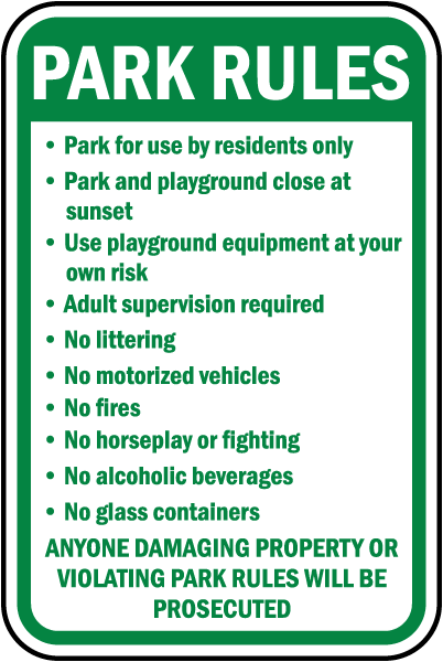 Park Rules Park for use by residents only sign