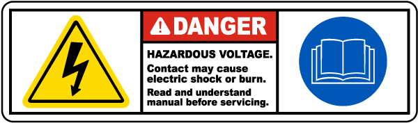 Danger Hazardous Voltage Contact may cause electric shock.. label