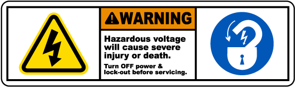 Warning Hazardous voltage will cause severe injury or death.. label