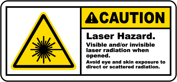 Caution Laser Hazard. Visible and/or invisible laser radiation when opened.. Label