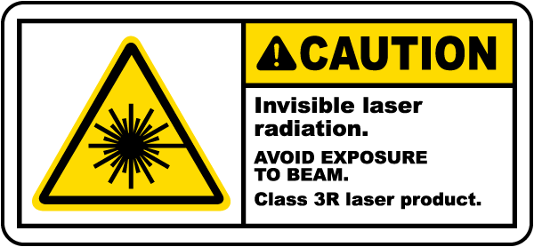 Caution Invisible laser radiation. Avoid Exposure To Beam. Class 3R laser product label