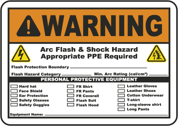Warning Arc flash Shock Hazard Appropriate PPE Required Flash Protection Boundary.. label