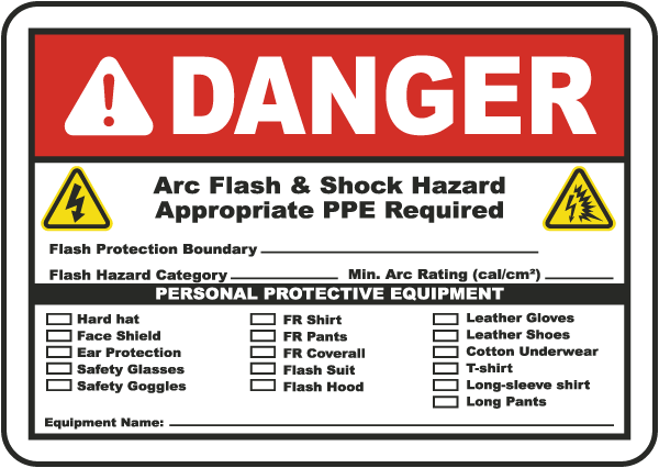 Danger Arc flash Shock Hazard Appropriate PPE Required Flash Protection Boundary.. label