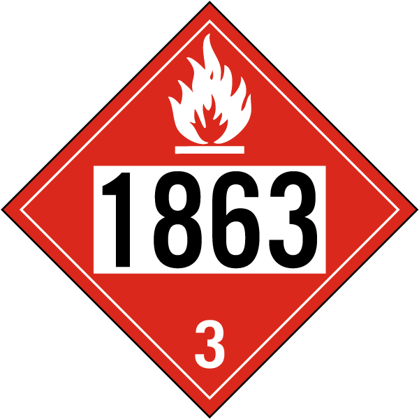 Hazard Class 3 Fuel, Aviation Flammable Liquid 1863 DOT Placard