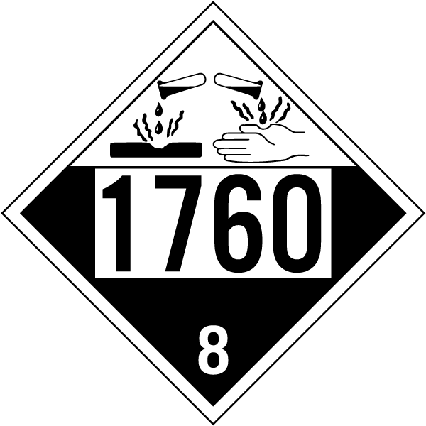 Hazard Class 8 Corrosive Liquid, N.O.S. Corrosive 1760 DOT Placard