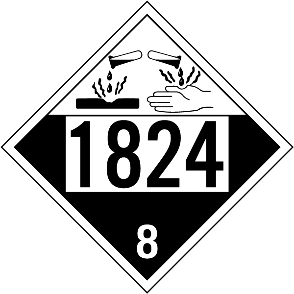 Hazard Class 8 Sodium Hydroxide Solution Corrosive 1824 DOT Placard