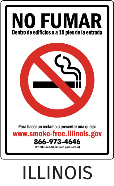 Illinois No Fumar Dentre de edificios o a 15 pies de la entrada Para hacer un reclamo o..
