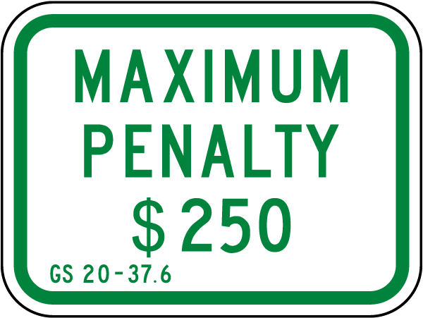 Handicapped Parking Sign-Maximum Penalty $250