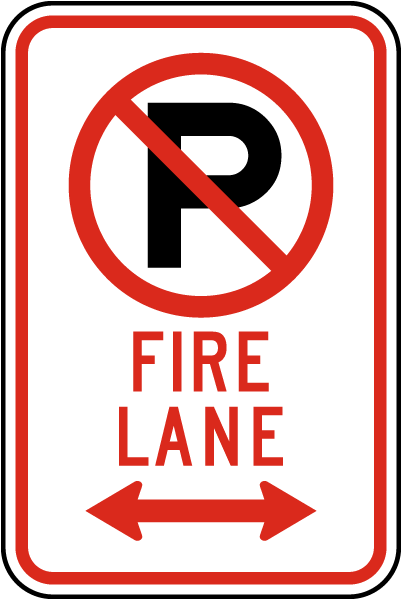 Fire Lane Sign with ''P'' symbol and double arrow