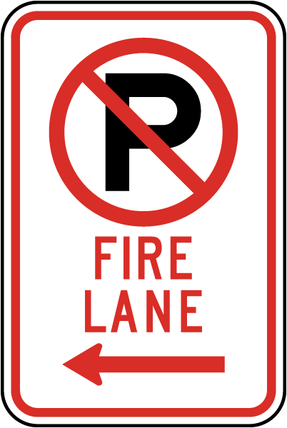 Fire Lane Sign with ''P'' symbol and left arrow