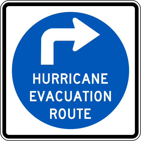 Hurricane Evacuation Route Sign with right arrow