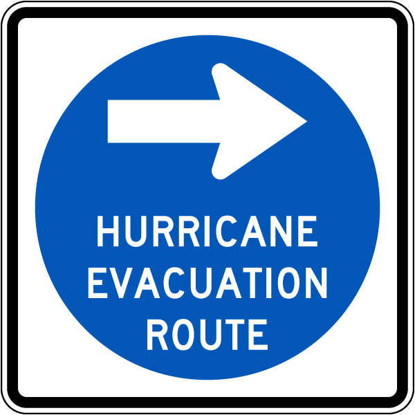 Hurricane Evacuation Route Sign with right arrow