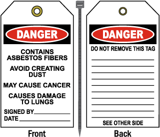 Danger Contains Asbestos Fibers Avoid Tag