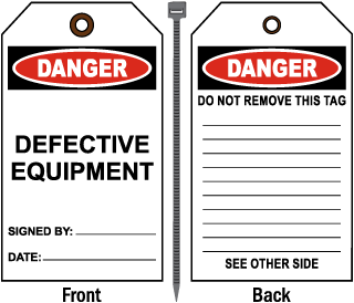 Danger Defective Equipment Tag