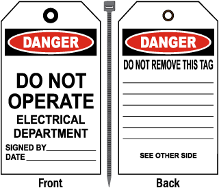 Danger Do Not Operate Electrical Department Tag