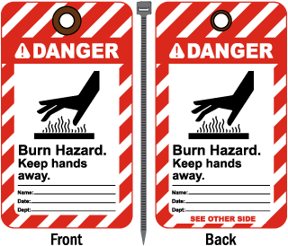 Danger Burn Hazard Keep hands away Tag