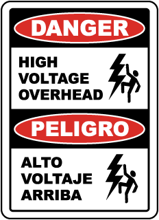 Danger High Voltage Overhead sign