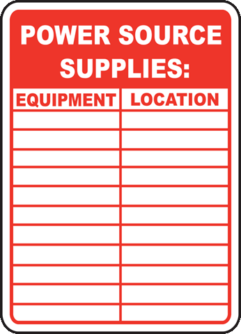 Power Source Supplies Equipment / Location sign