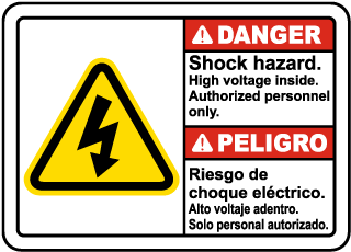 Danger Shock hazard. High voltage inside. Authorized personnel only sign
