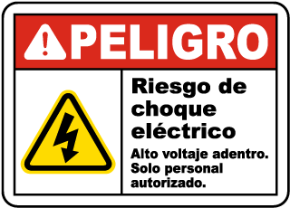 Peligro, Riesgo de choque electrico. Alto voltaje adentro. Solo personal autorizado