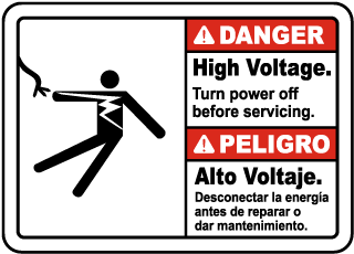 Bilingual Danger High voltage. Turn power off before servicing. Peligro Alto Voltaje.