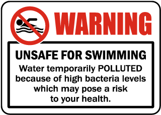 Pool Signs - Warning. Unsafe for swimming. Ware temporarily contaminated,etc. - F6990