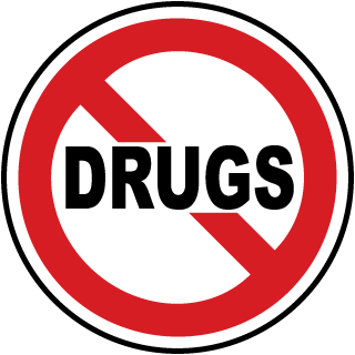 No Drugs Label with Prohibition symbol 