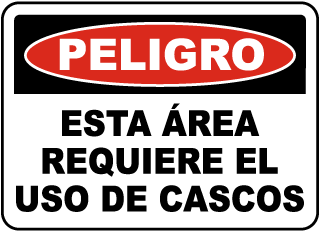 Peligro, Esta area requiere el uso de cascos. sign