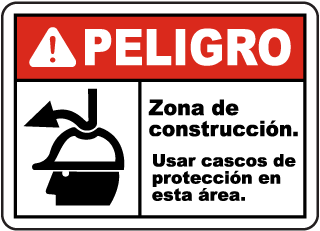 Peligro Zona de construccion. Usar cascos de proteccion en esta area sign