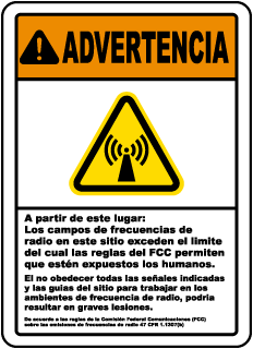 Advertencia A partir de este lugar Los campos de frecuencias de radio Radio Frequency sign