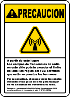 Precaucion A partir de este lugar Los campos de frecuencias de radio Radio Frequency sign
