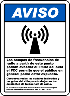 Aviso Los campos de frecuencias de radio a partir de este punto podran exceder el limite Radio Frequency sign