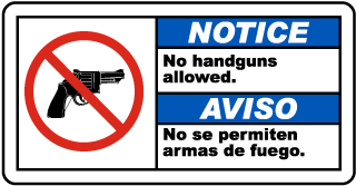 Notice No handguns allowed - Aviso No se permiten armas de fuego bilingual sign