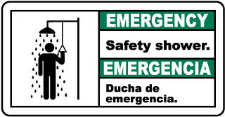 Emergency Safety shower - Emergencia Ducha de emergencia bilingual sign