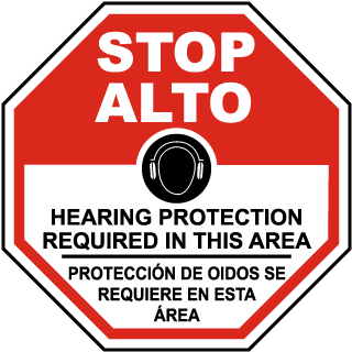 Stop Hearing Protection Required In This Area sign