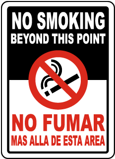 No Smoking Beyond This Point No Fumar Mas Alla De Esta Area Sign