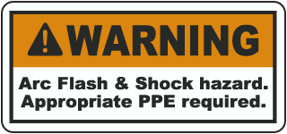 Arc flash label-Warning Arc flash & Shock hazard. Appropriate PPE required.