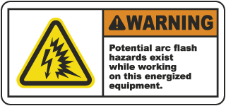 Arc flash label-Warning Potential arc flash hazards exist while working on this energized equipment.