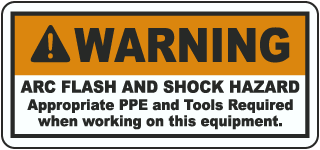 Arc flash label-Warning Arc flash & Shock hazard. Appropriate PPE and Tools Required when working on this equipment.