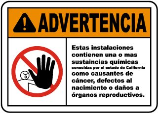Advertencia Estas instalaciones contienen una o mas sustancias quimicas sign
