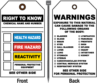 Right To Know/Warnings NFPA Tag