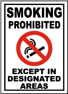 Smoking Prohibited Except In Designated Areas Sign
